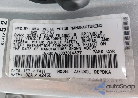 2008 Toyota Corolla Ce из США, поврежденный, VIN 1NXBR32E08Z014327